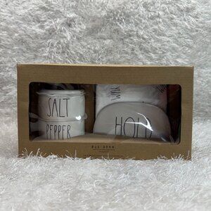 Rae Dunn Salt & Pepper Stackers + "HOLD" Napkin Holder with "YUM" Napkins
